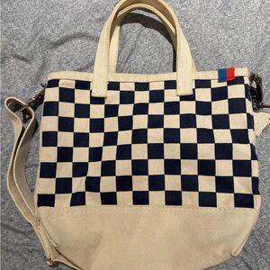 KULE Navy and Cream Checkered Tote
